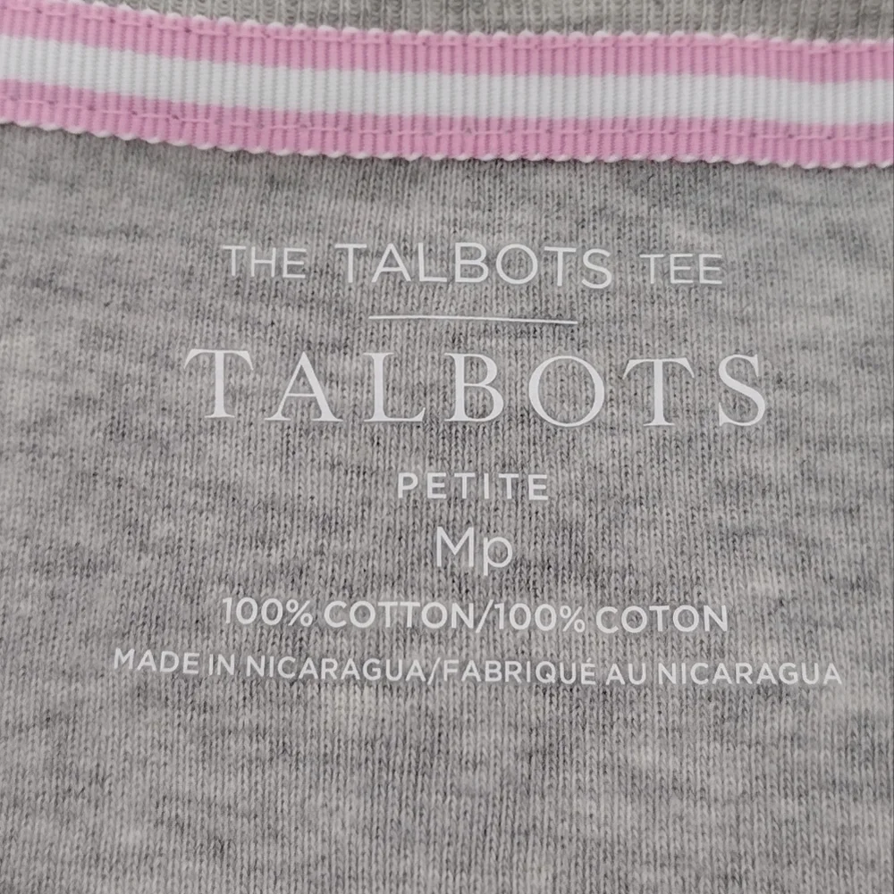 NWT Talbots Petite Women's Cotton Summer Gray Pullover Short Sleeve Tee Size MP